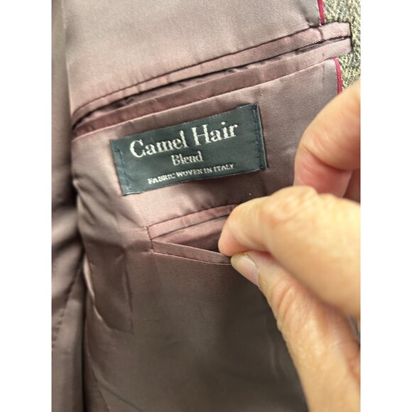 CHERESKIN Blazer Mens 44R Brwn Herringbone Camel Hair Blend Sport Coat Italy Vtg - Picture 15 of 16